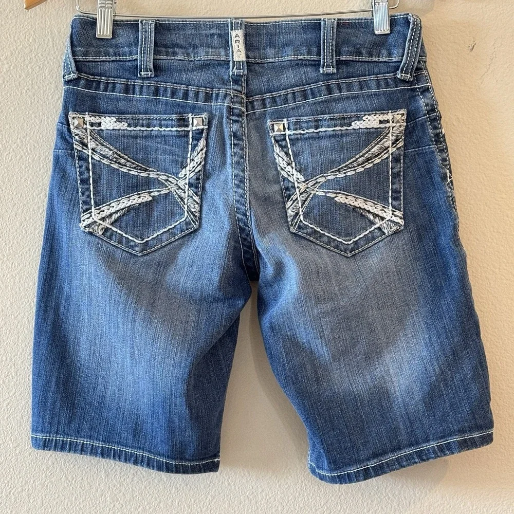 Ariat REAL Denim Bermuda Shorts Womens 29R Western Studded Stretch Denim